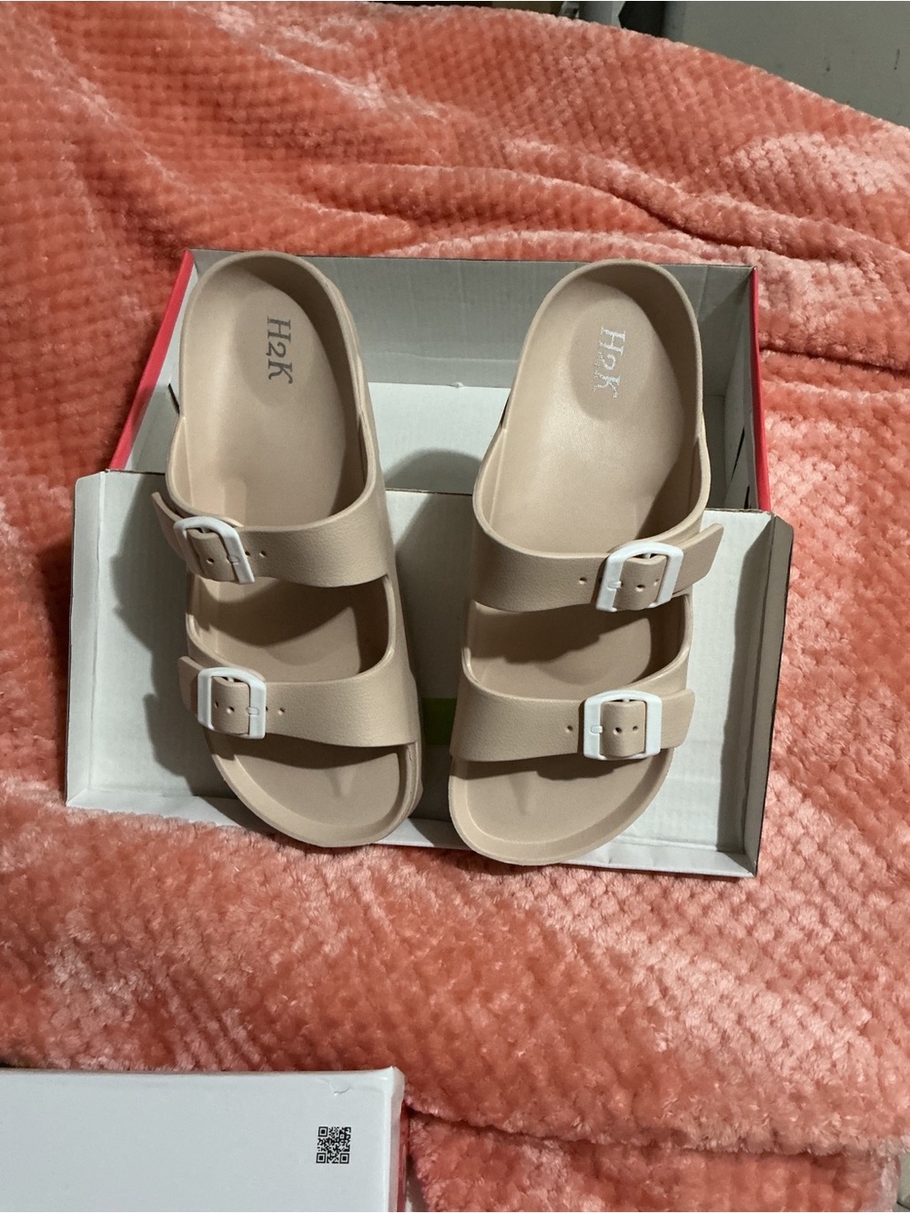 H2K Women's Double Buckle Slide Sandals in Beige